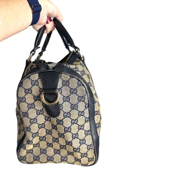 Gucci Vintage Web Boston GG Canvas Navy Red Satchel Medium - FLAWS READ - Picture 3 of 13